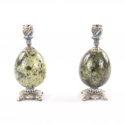 Подсвечник церковный на яйце из бронзы и змеевика