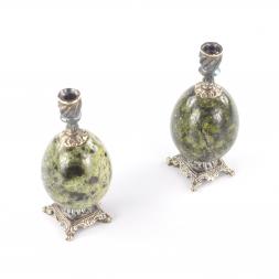 Подсвечник церковный на яйце из бронзы и змеевика