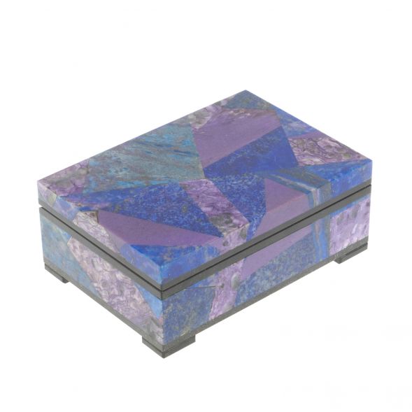 Шкатулка &amp;quot;Мозайка&amp;quot; из лазурита и чароита 11х7,5х4,5 см 127165