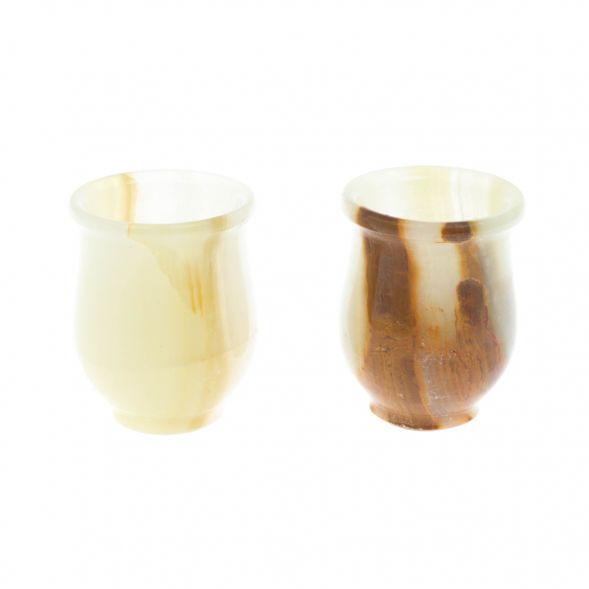 Набор стопок 2 шт &amp;quot;Тюльпан&amp;quot; из зеленого-коричневого оникса 3,7х3,7х3,5 см (1,5х2) 129326