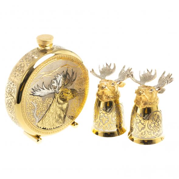 Подарочный набор &amp;quot;Лось&amp;quot; фляжка и 2 стопки перевертыша Златоуст 123682