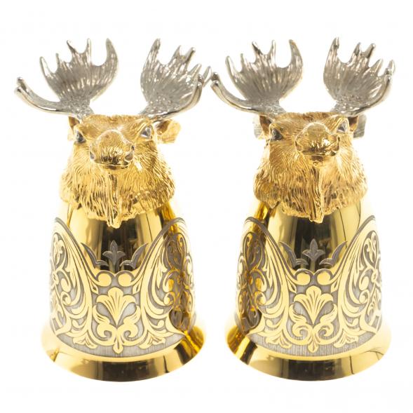 Подарочный набор &amp;quot;Лось&amp;quot; фляжка и 2 стопки перевертыша Златоуст 123682