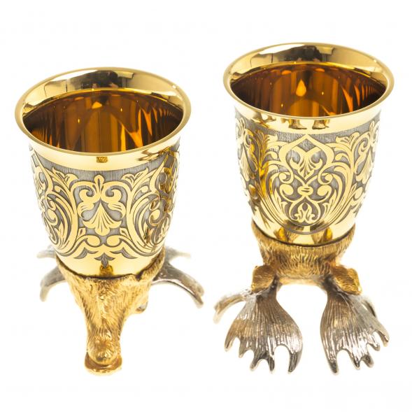 Подарочный набор &amp;quot;Лось&amp;quot; фляжка и 2 стопки перевертыша Златоуст 123682