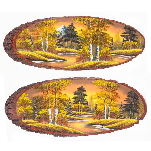 Панно на срезе дерева &amp;quot;Осень янтарная&amp;quot; горизонтальное 95-100 см каменная крошка 112210