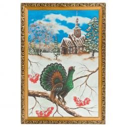 Картина &amp;quot;Глухарь зимой&amp;quot; багет 46х66 см, каменная крошка