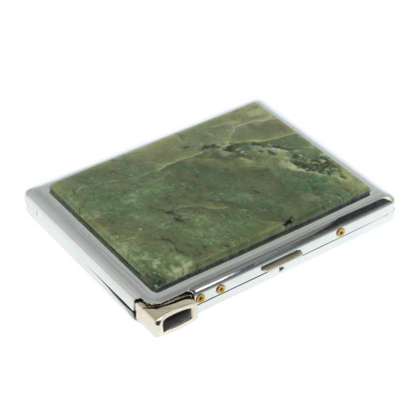 Портсигар 10 сигарет с зажигалкой камень жадеит 129403
