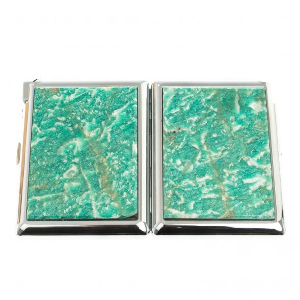 Портсигар на 20 сигарет с зажигалкой камень амазонит 123410