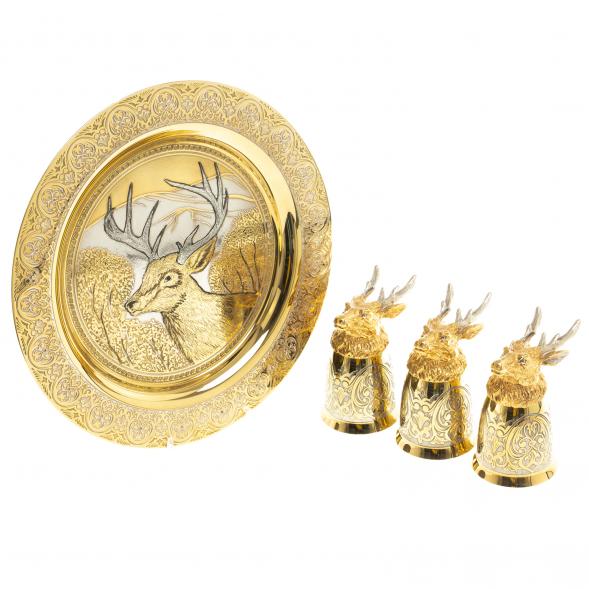 Подарочный набор &amp;quot;Олень&amp;quot; тарелка и 3 стопки перевертыша Златоуст 123683