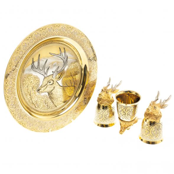 Подарочный набор &amp;quot;Олень&amp;quot; тарелка и 3 стопки перевертыша Златоуст 123683