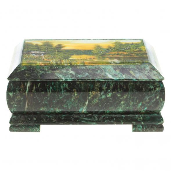 Шкатулка с иллюстрацией &amp;quot;Домик на берегу реки&amp;quot; камень змеевик 17,5х9,5х7,5 см 124035