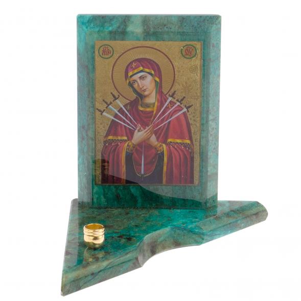 Икона с подсвечником Семистрельная малая из змеевика 9,5х9,5х10 см 126030