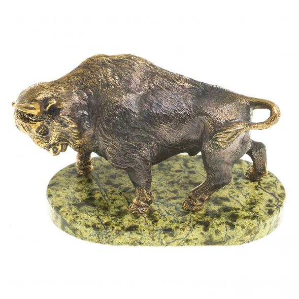 Бронзовая статуэтка &amp;quot;Зубр&amp;quot; на подставке из камня змеевик 123506