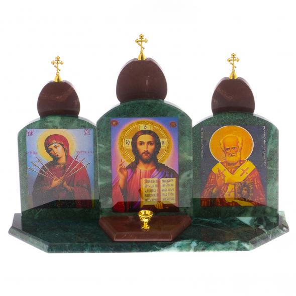 Икона &amp;quot;Триптих&amp;quot; камень змеевик, лемезит 33,5х9,5х24 см 124822