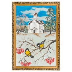 Картина &amp;quot;Зимняя церковь&amp;quot; багет 46х66 см, каменная крошка