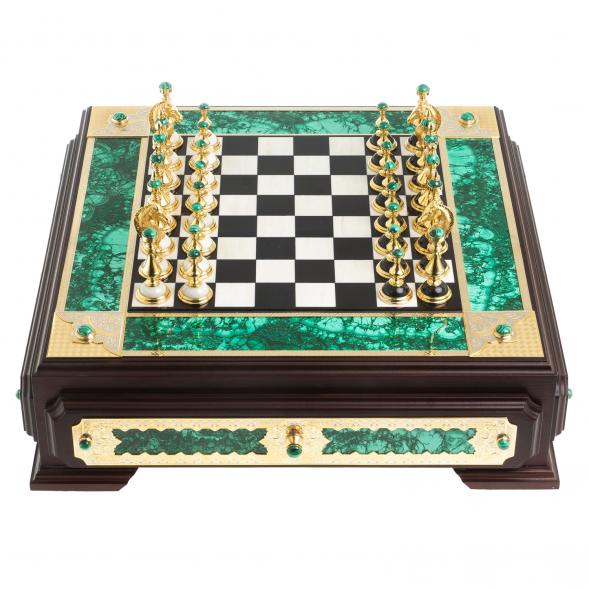 Подарочный набор шахматы и шашки &amp;quot;Царские&amp;quot; камень малахит Златоуст 122843