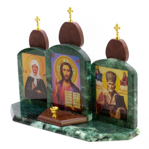 Икона &amp;quot;Триптих&amp;quot; змеевик, лемезит 33,5х9,5х24 см 124823