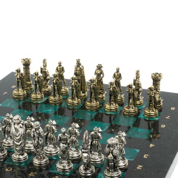Шахматы подарочные &amp;quot;Рыцари&amp;quot; из змеевика доска 28х28 см 127729
