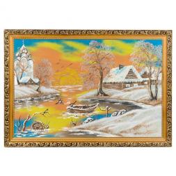 Картина &amp;quot;Церковь в деревне&amp;quot; багет 46х66 см, каменная крошка