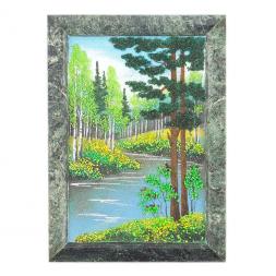 Картина из камня "Летний пейзаж" рамка змеевик 14х17,5 см