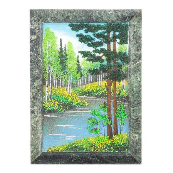 Картина из камня &amp;quot;Летний пейзаж&amp;quot; рамка змеевик 14х17,5 см 119785