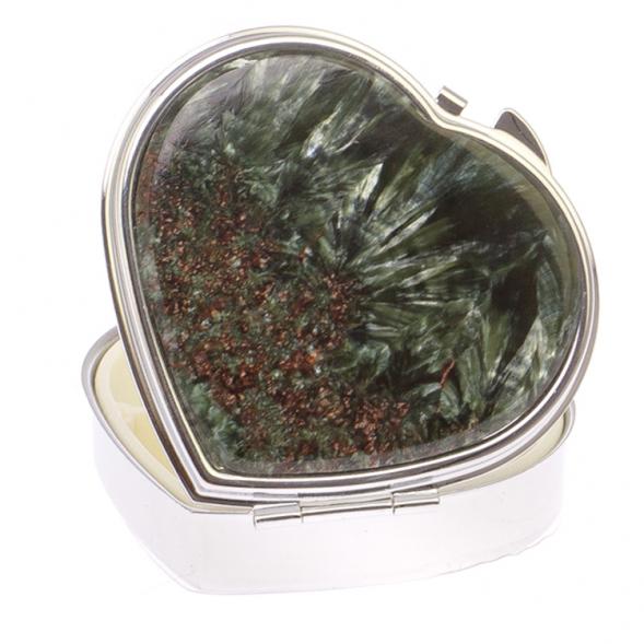 Таблетница &amp;quot;Сердце&amp;quot; на 3 отделения камень серафинит цвет серебро 125576