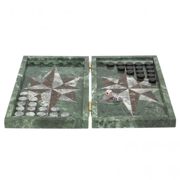 Нарды из камня &amp;quot;Роза ветров&amp;quot; серый мрамор / конгломерат 126940