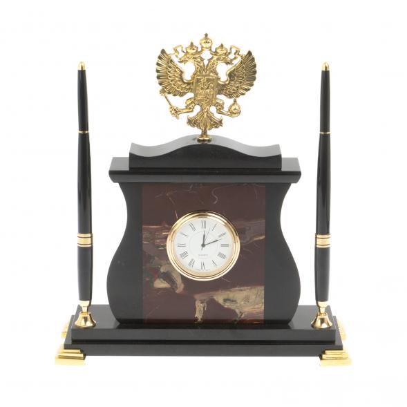 Настольные часы &amp;quot;Герб России&amp;quot; из яшмы 127093