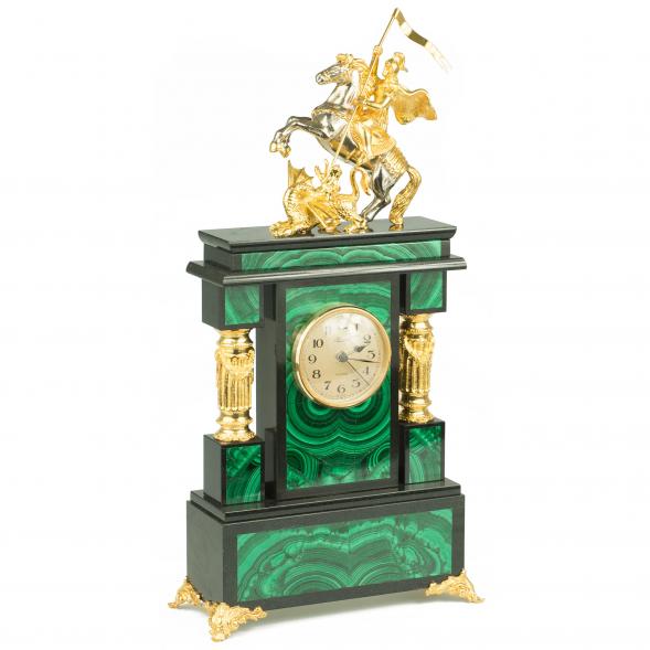 Часы &amp;quot;Георгий Победоносец&amp;quot;  из малахита и бронзы 119138