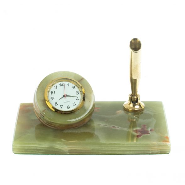 Настольный набор часы с ручкой из из оникса 13х7,5х19 см (3х5) 128033