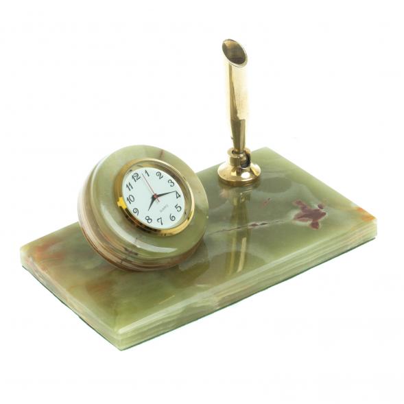 Настольный набор часы с ручкой из из оникса 13х7,5х19 см (3х5) 128033