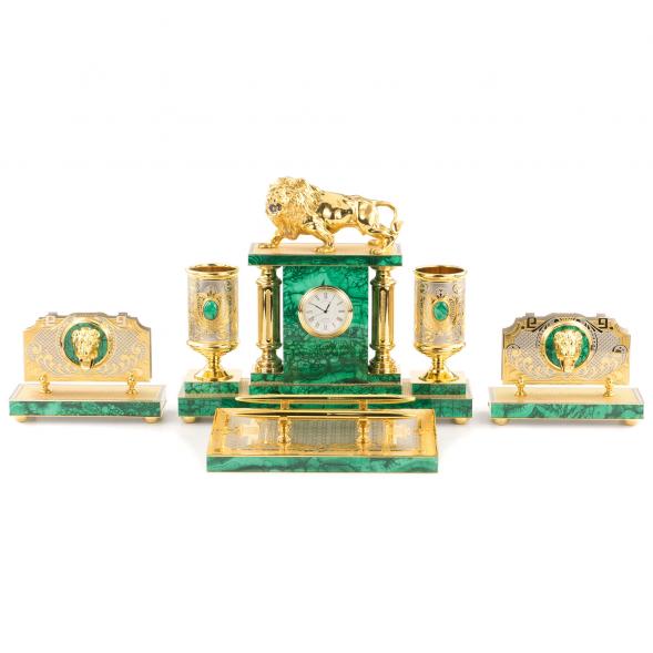 Настольный набор &amp;quot;Лев&amp;quot; малахит 120055