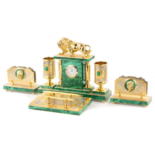 Настольный набор &amp;quot;Лев&amp;quot; малахит 120055