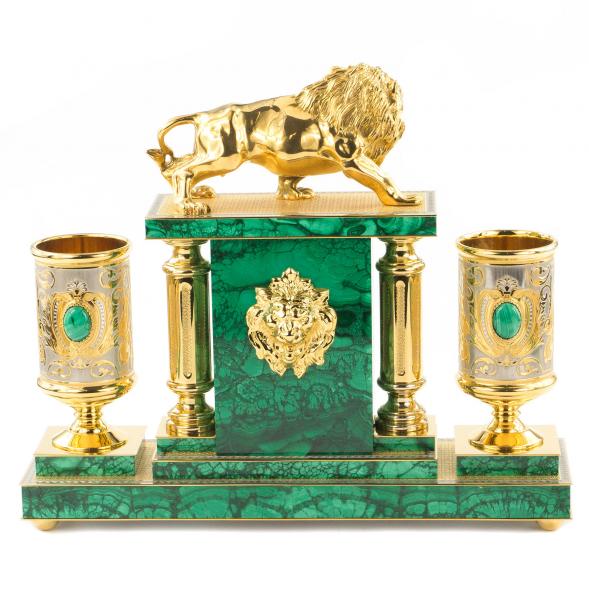 Настольный набор &amp;quot;Лев&amp;quot; малахит 120055