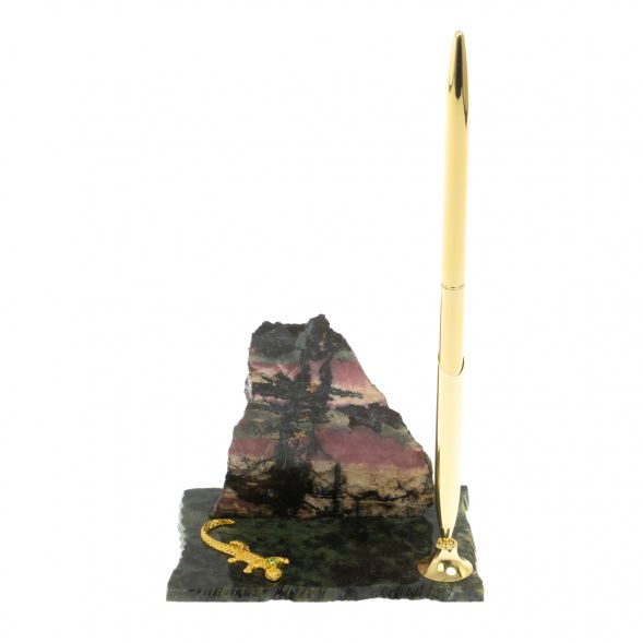 Подставка под ручку &amp;quot;Скала и ящерица&amp;quot; родонит змеевик 129408