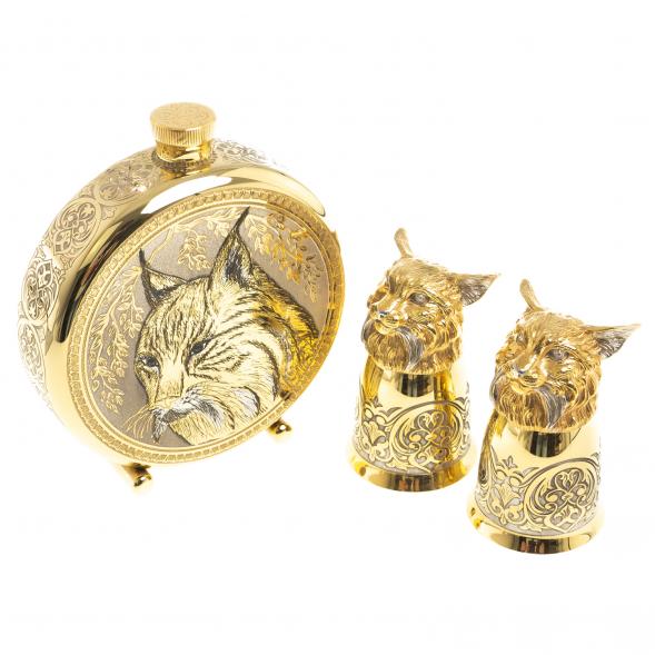 Подарочный набор &amp;quot;Рысь&amp;quot; фляжка и 2 стопки перевертыша Златоуст 123688