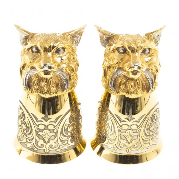 Подарочный набор &amp;quot;Рысь&amp;quot; фляжка и 2 стопки перевертыша Златоуст 123688