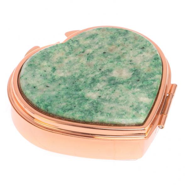 Таблетница &amp;quot;Сердце&amp;quot; на 3 отделения камень лиственит цвет красное золото 125966