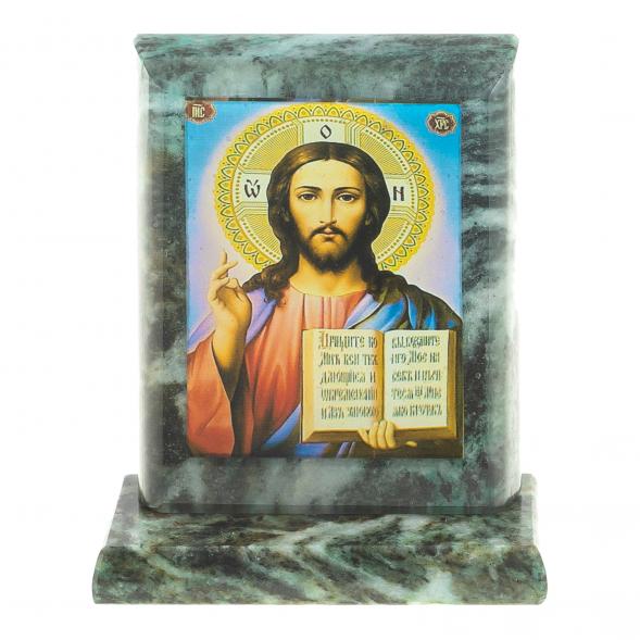 Икона настольная Спаситель малая змеевик 7,5х6,5х8 см 119971