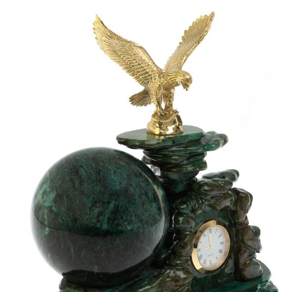 Композиция с шаром и часами &amp;quot;Орел&amp;quot; из змеевика 128803