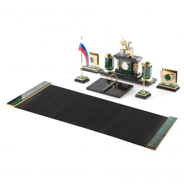 Письменный прибор &amp;quot;Георгий Победоносец&amp;quot; из малахита 7 предметов 121180