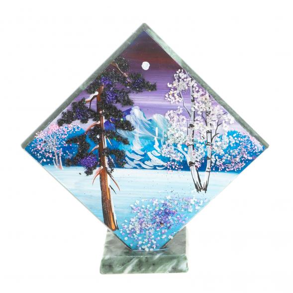 Панно из камня на подставке &amp;quot;Зима&amp;quot; 14х14 см 122534