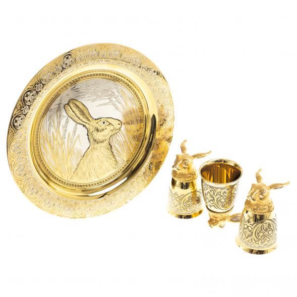 Подарочный набор &amp;quot;Заяц&amp;quot; тарелка и 3 стопки перевертыша Златоуст 123689