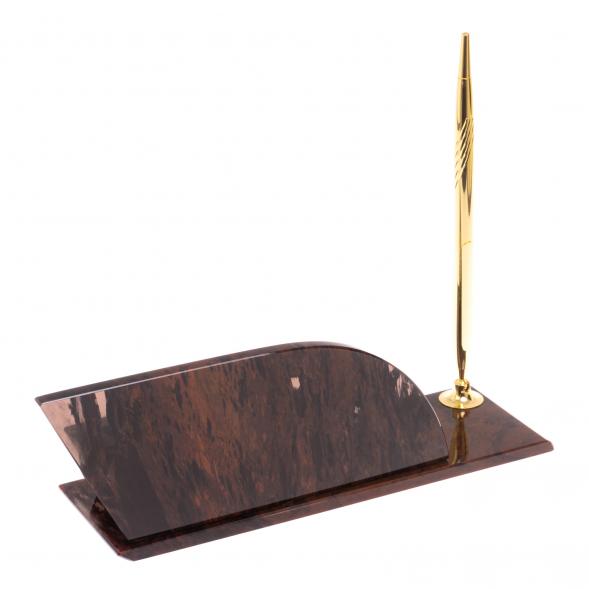 Настольная визитница &amp;quot;Крыло&amp;quot; из коричневого обсидиана 126783