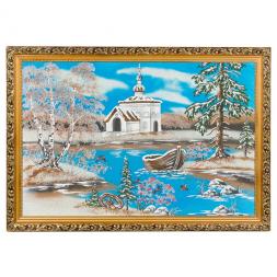 Картина &amp;quot;Церковь зимнем на берегу&amp;quot; багет 46х66 см, каменная крошка