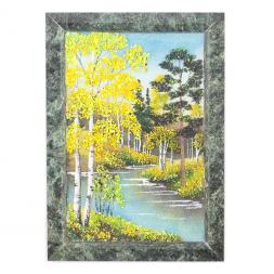 Картина из камня "Осенний пейзаж" рамка змеевик 13х18 см