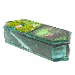 Шкатулка на два отделения "Хозяйка медной горы и летний пейзаж" из змеевика