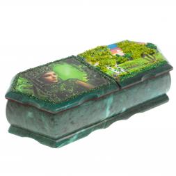 Шкатулка на два отделения "Хозяйка медной горы и летний пейзаж" из змеевика