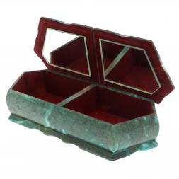 Шкатулка на два отделения "Хозяйка медной горы и летний пейзаж" из змеевика