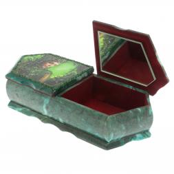 Шкатулка на два отделения "Хозяйка медной горы и летний пейзаж" из змеевика