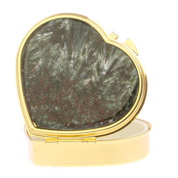 Таблетница &amp;quot;Сердце&amp;quot; на 3 отделения камень серафинит цвет золото 125578